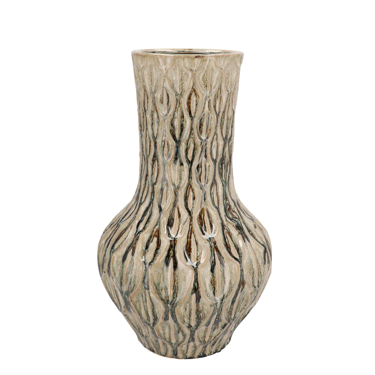 Everspring Stein M Vase für Pflanzen, Höhe 39 cm, Breite 23 cm, in grünem Boa Green Design, aus robustem Steinmaterial