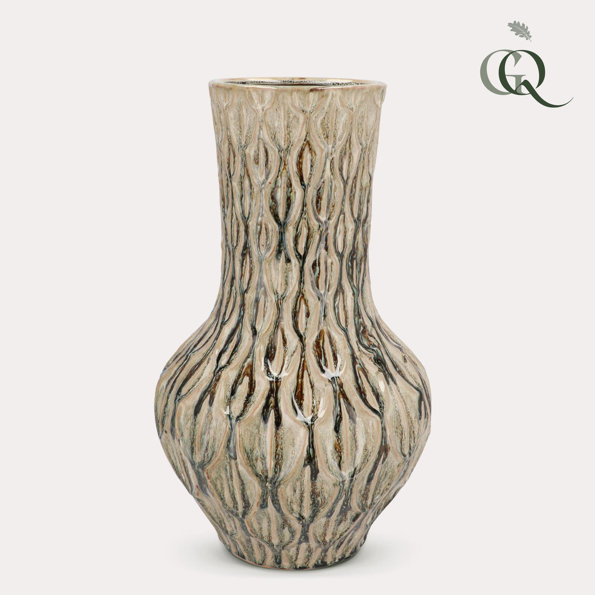 Everspring Stein M Vase für Pflanzen, grün, Höhe 39 cm, Breite 23 cm, aus Steinoptik, dekoratives Pflanzgefäß