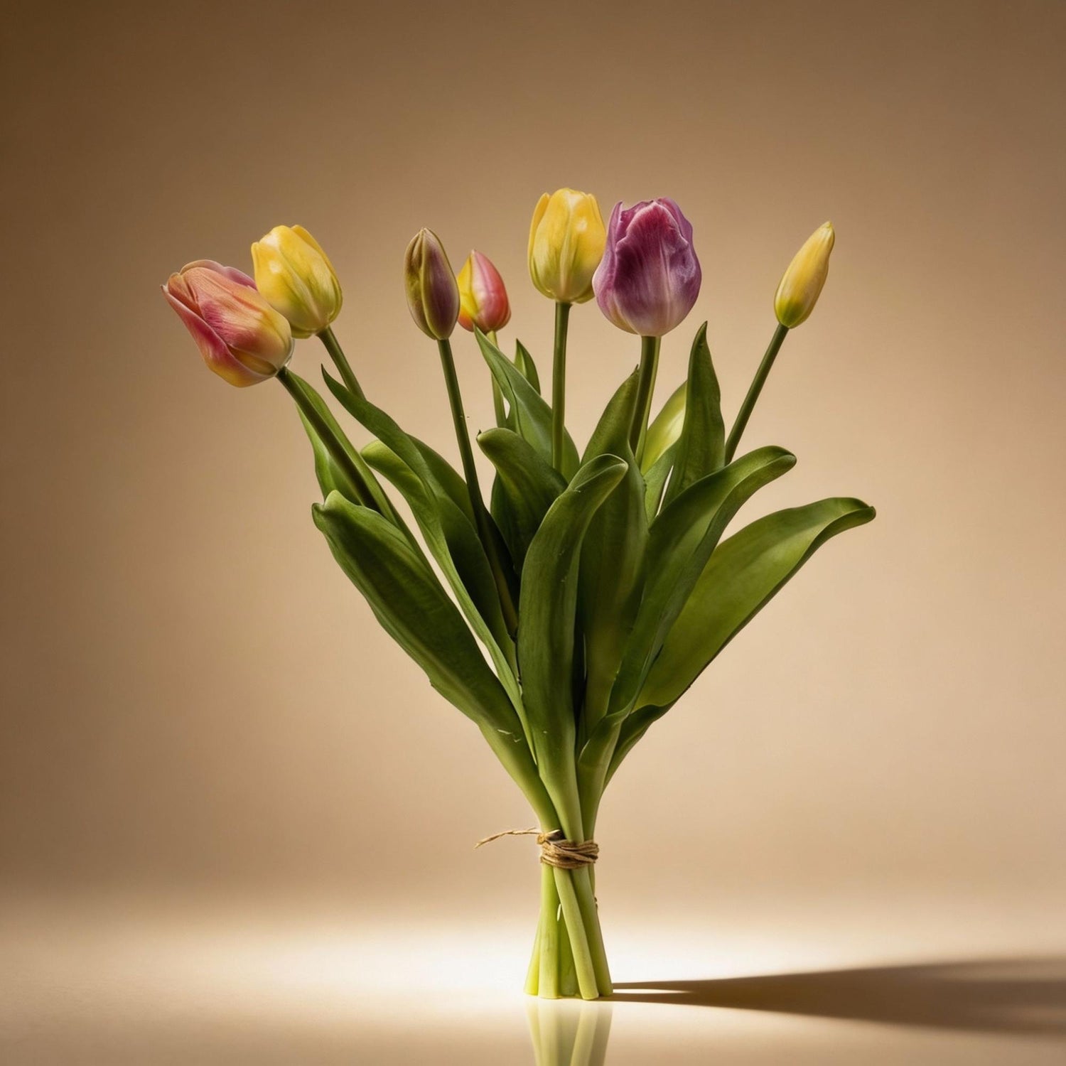 Tulpenstrauß - Sanfter Frühling - ‘Real Touch’ Kunsttulpen - 7 Stiele - 42 cm