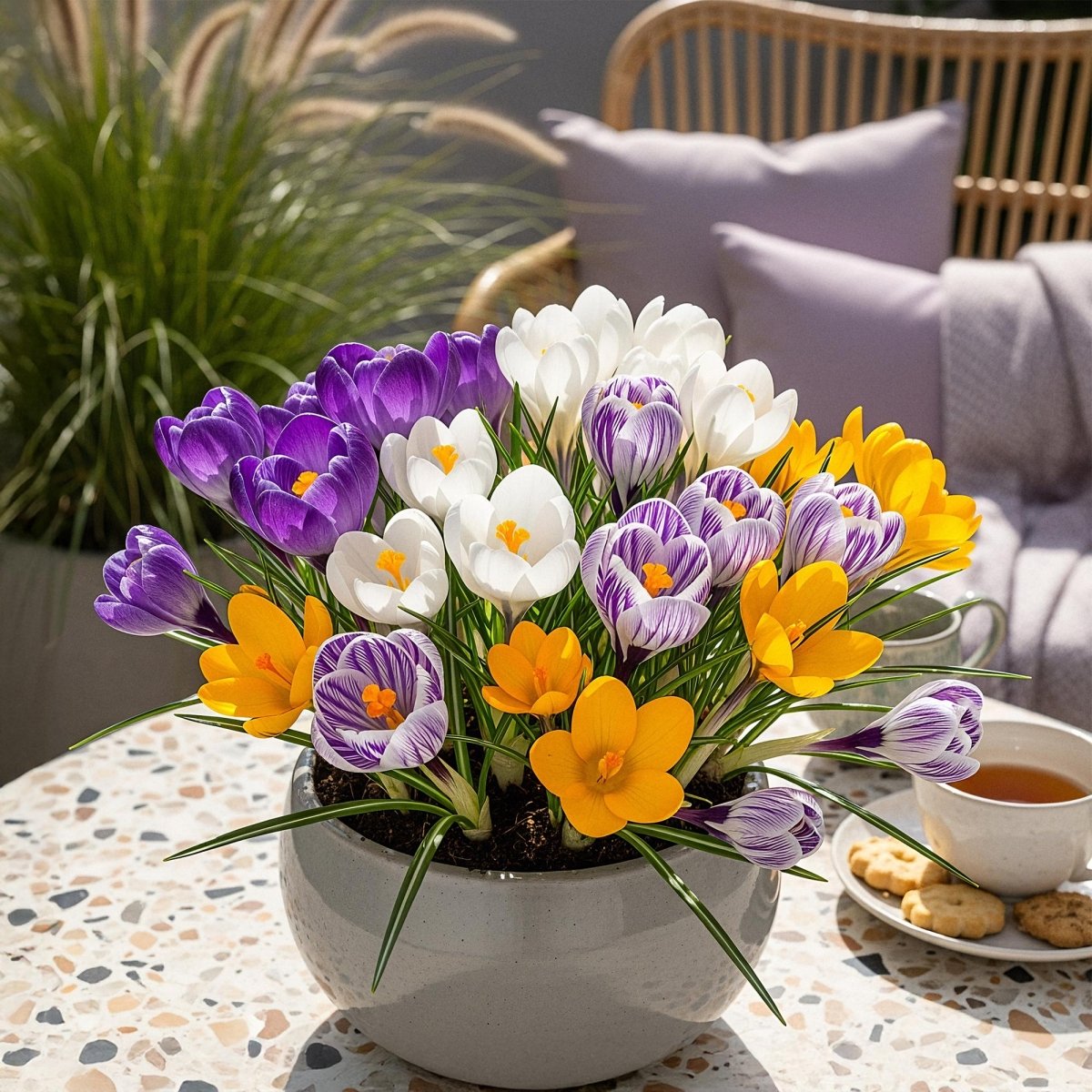Blumenzwiebeln Crocus Large Flowering Mix | 30 Stück Farbenmix – Zwiebelgröße 7/8 – XXL Pack - Wurzelwerk Design