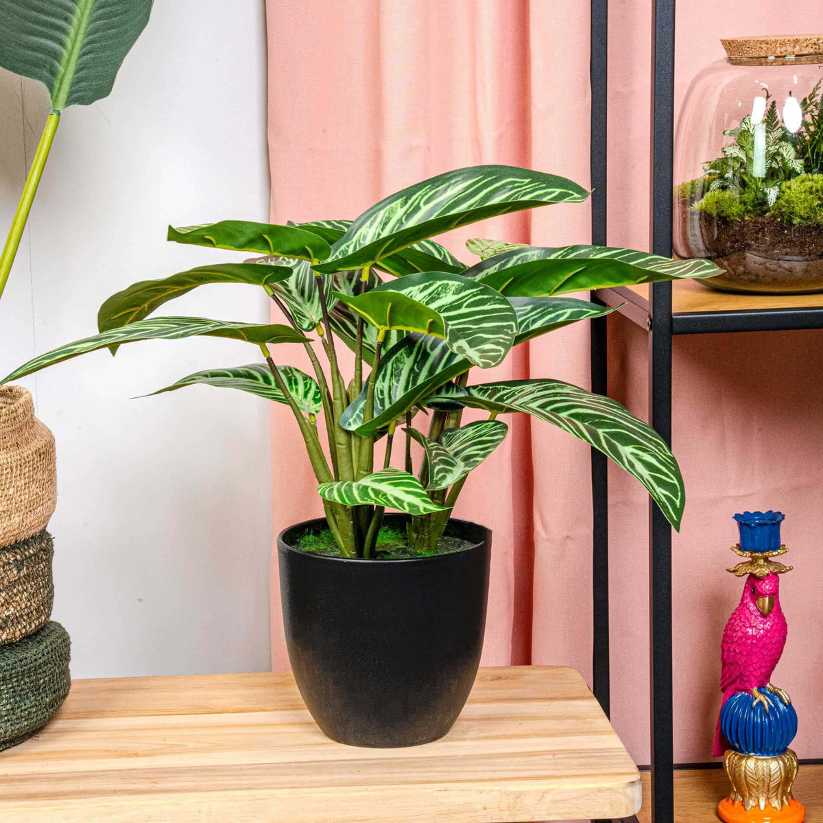 Künstliche Calathea Zebrina Pflanze, 42 cm im schwarzen Topf, Everspring, detailreiche Blätter, dekorative Zimmerpflanze