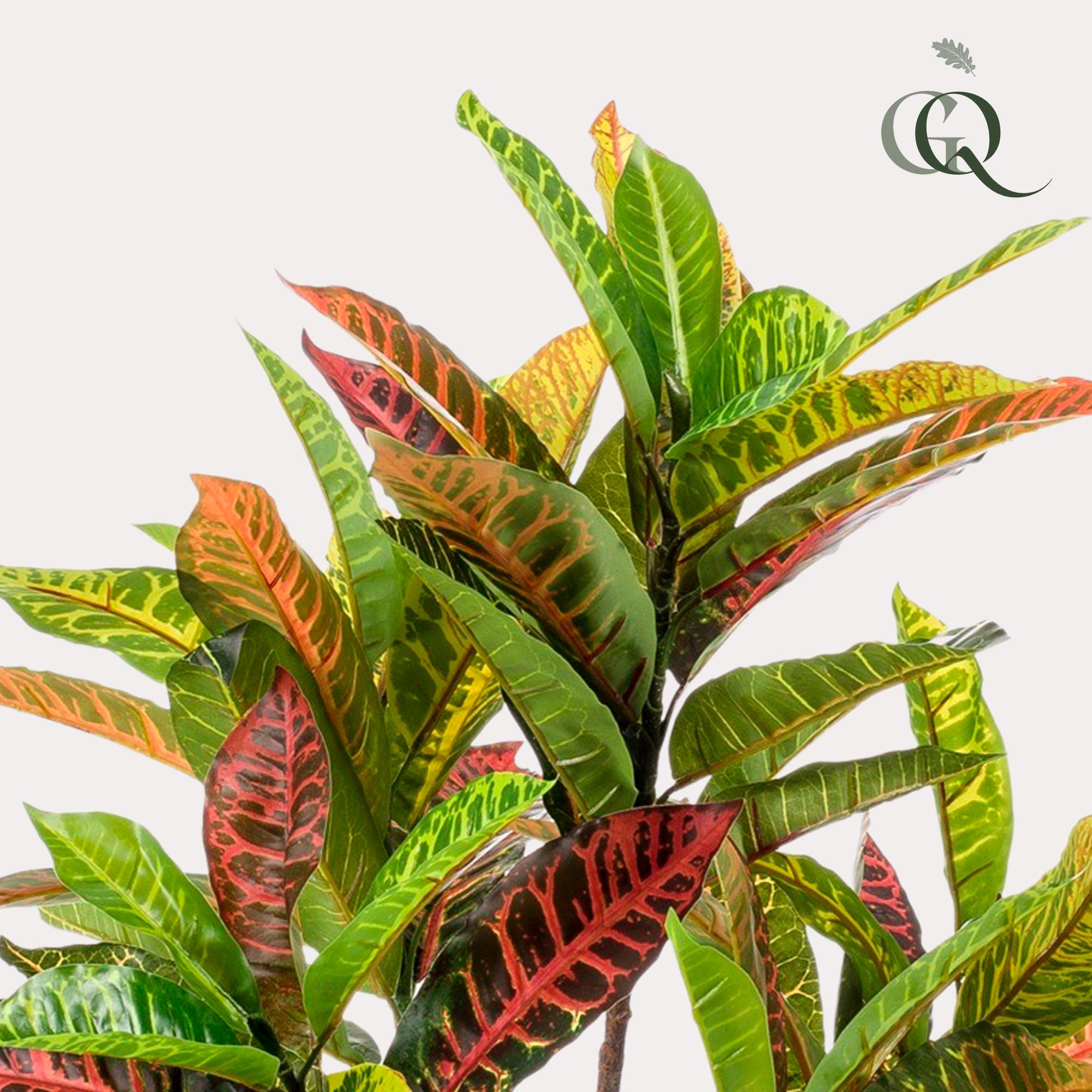 Kunstpflanze Croton Codiaeum, Wunderstrauch, Everspring, 95cm oder 120cm, detailreiche, grüne und bunte Blätter, realistisch wirkend