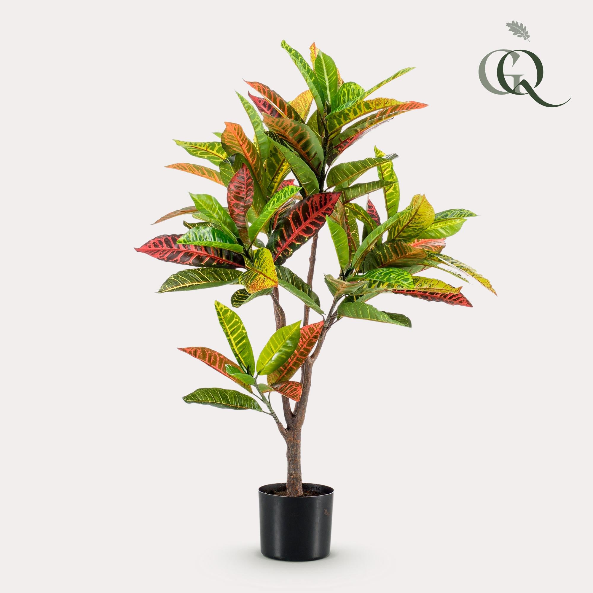 Kunstpflanze Croton Codiaeum Wunderstrauch, 95cm, Everspring, mit bunten Blättern, detailreiche, realistische Zimmerpflanze