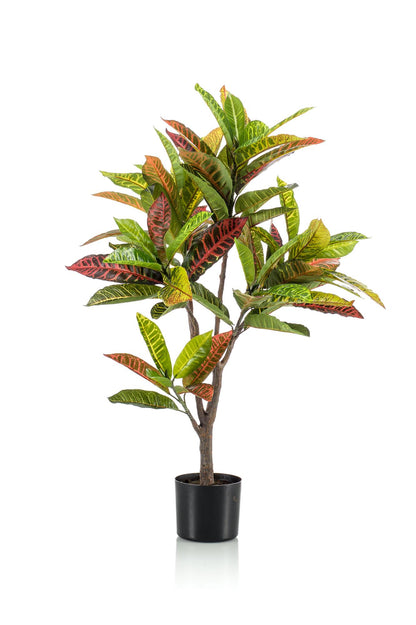 Everspring Kunstpflanze Croton Codiaeum, Wunderstrauch, 95cm oder 120cm, grüne und bunte Blätter, realistische Dekorpflanze