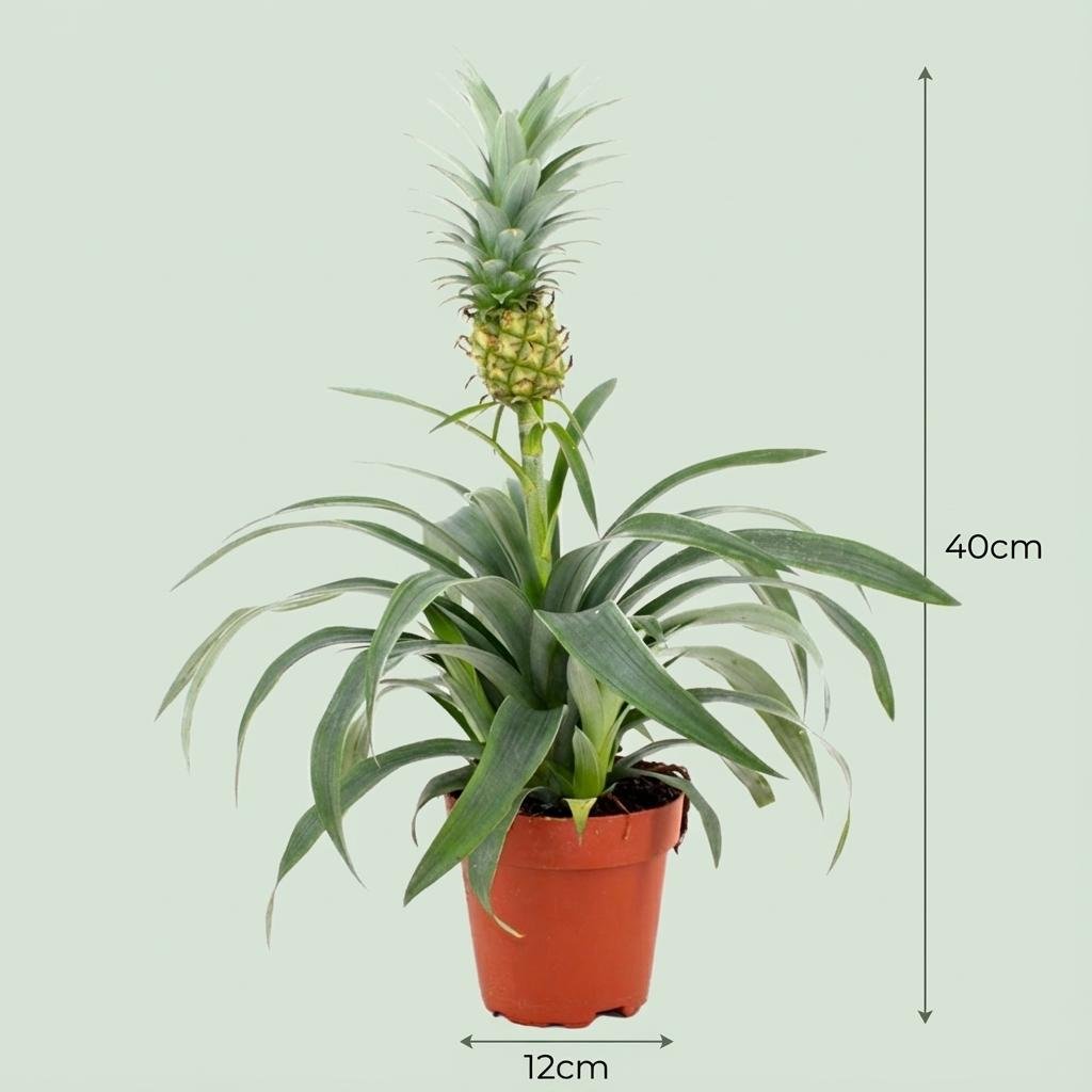 Vier Ananaspflanzen Mi Amigo, Ø 12 cm, ca. 35-40 cm hoch, Everspring, grüne Blätter und fruchtbarer Anblick