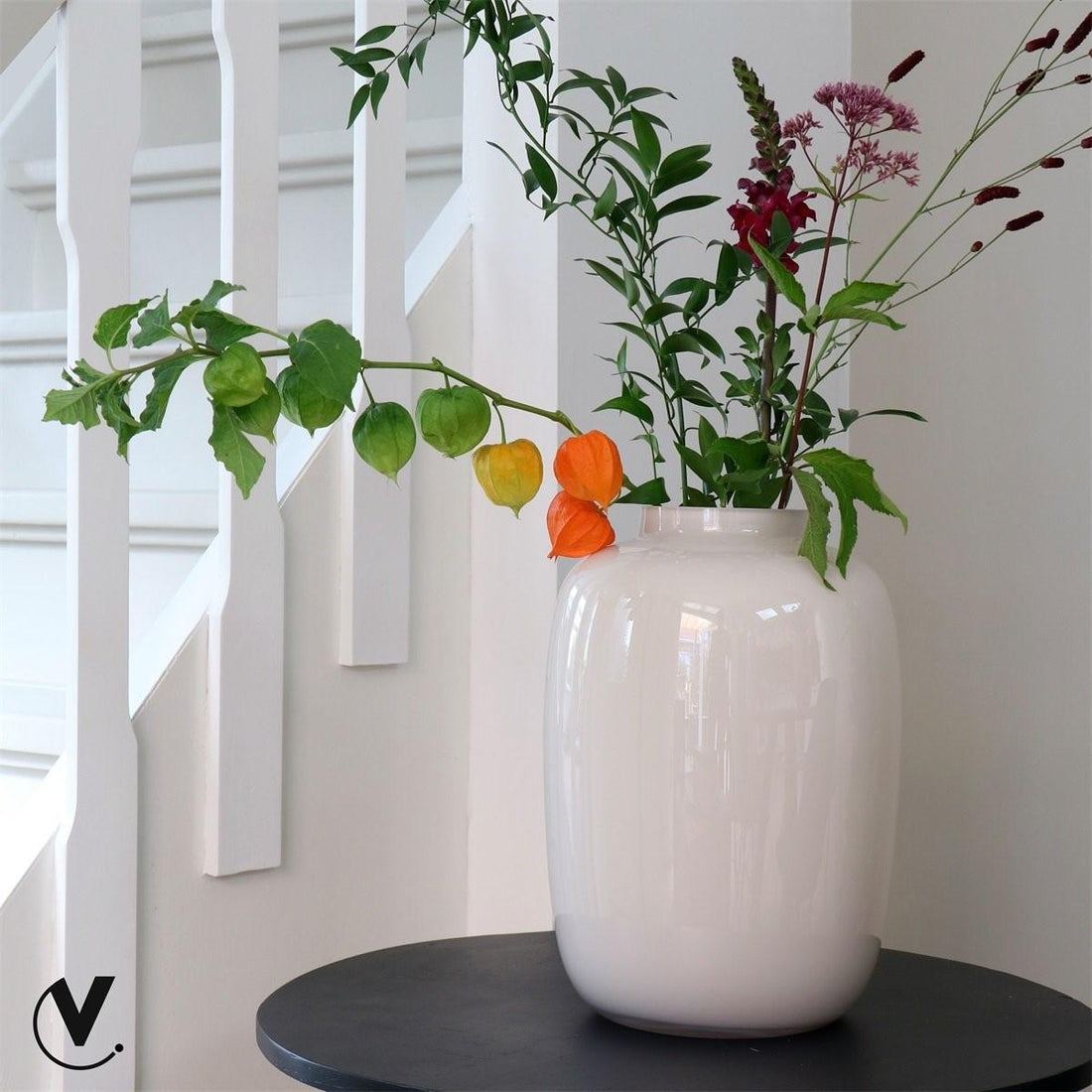 Vase Glas  H35 W25 -Artic Ivory