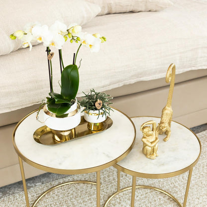 Deko - Skulptur Sitzender Affe - Gold - Wurzelwerk Design