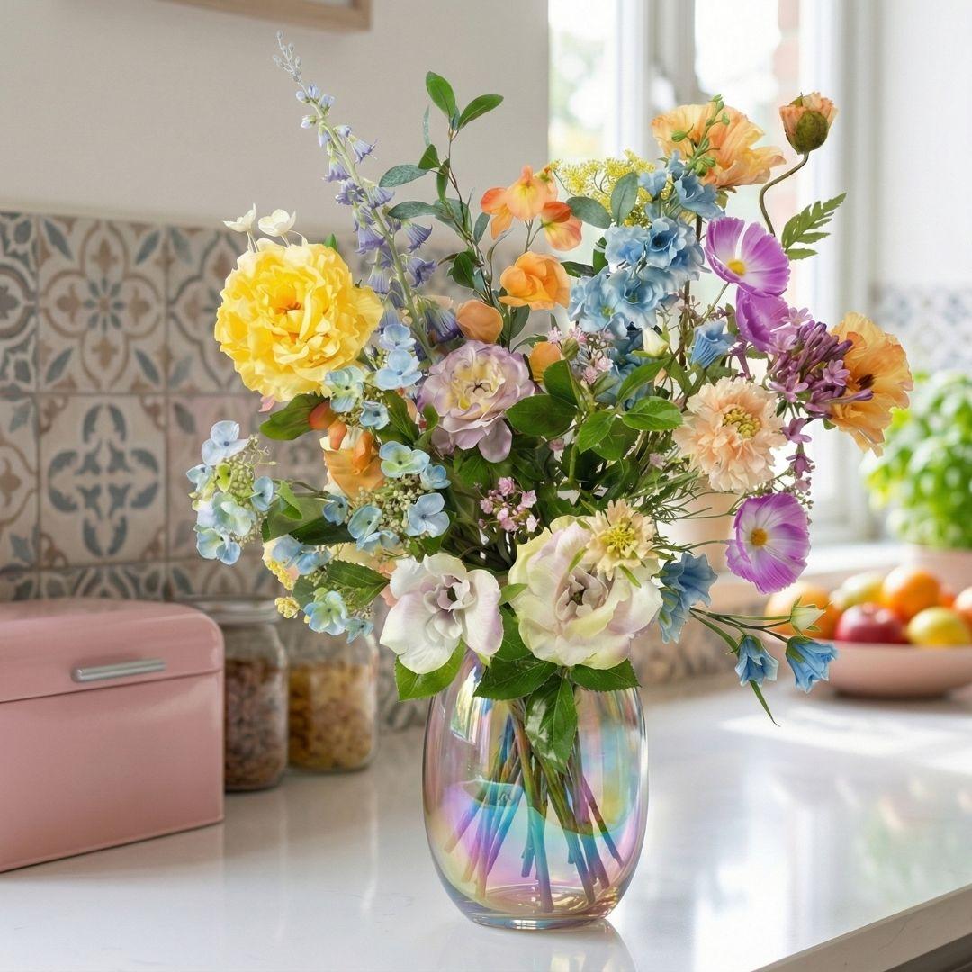 Kunstblumenstrauß Soft Spring Deluxe von Everspring, real touch, 18 Stiele, ca. 85 cm hoch, bunte Frühlingsblumen.