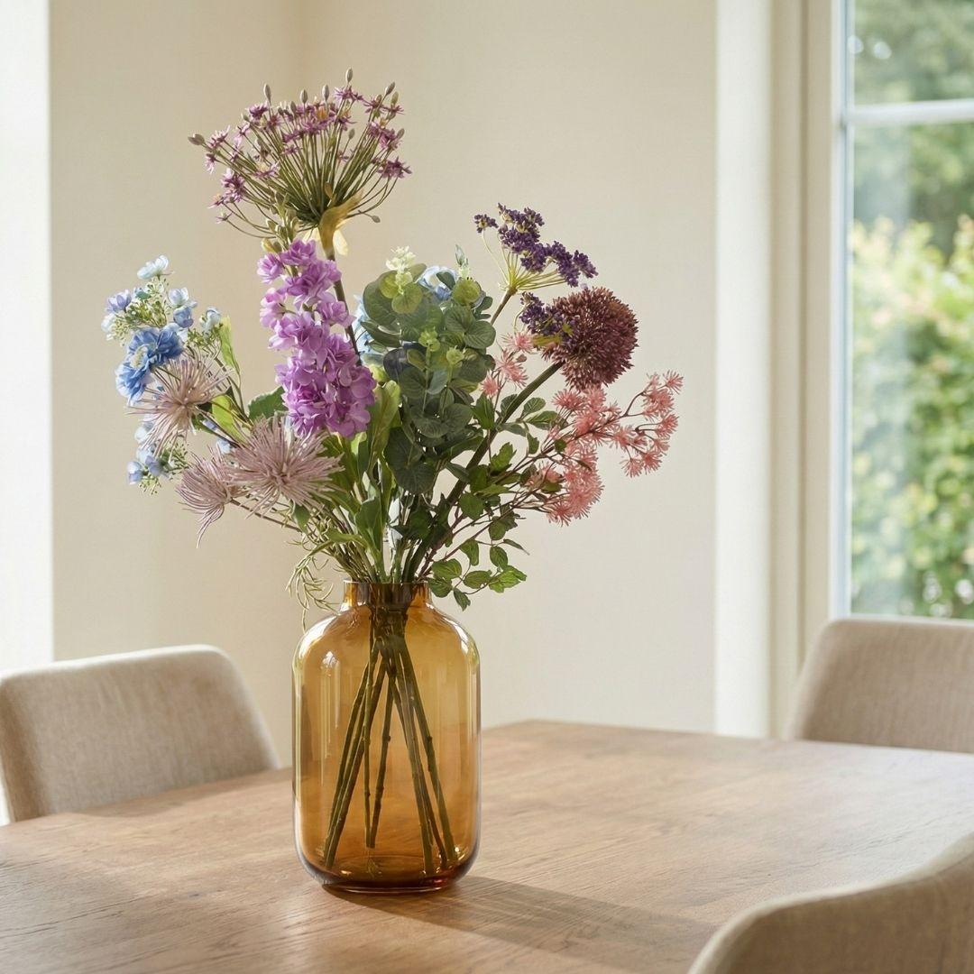 Kunstblumenstrauß Purple Bloom Deluxe von Everspring, real touch, 10 Stiele, bis 90 cm hoch, detailreiche lila Blumen in Nahaufnahme
