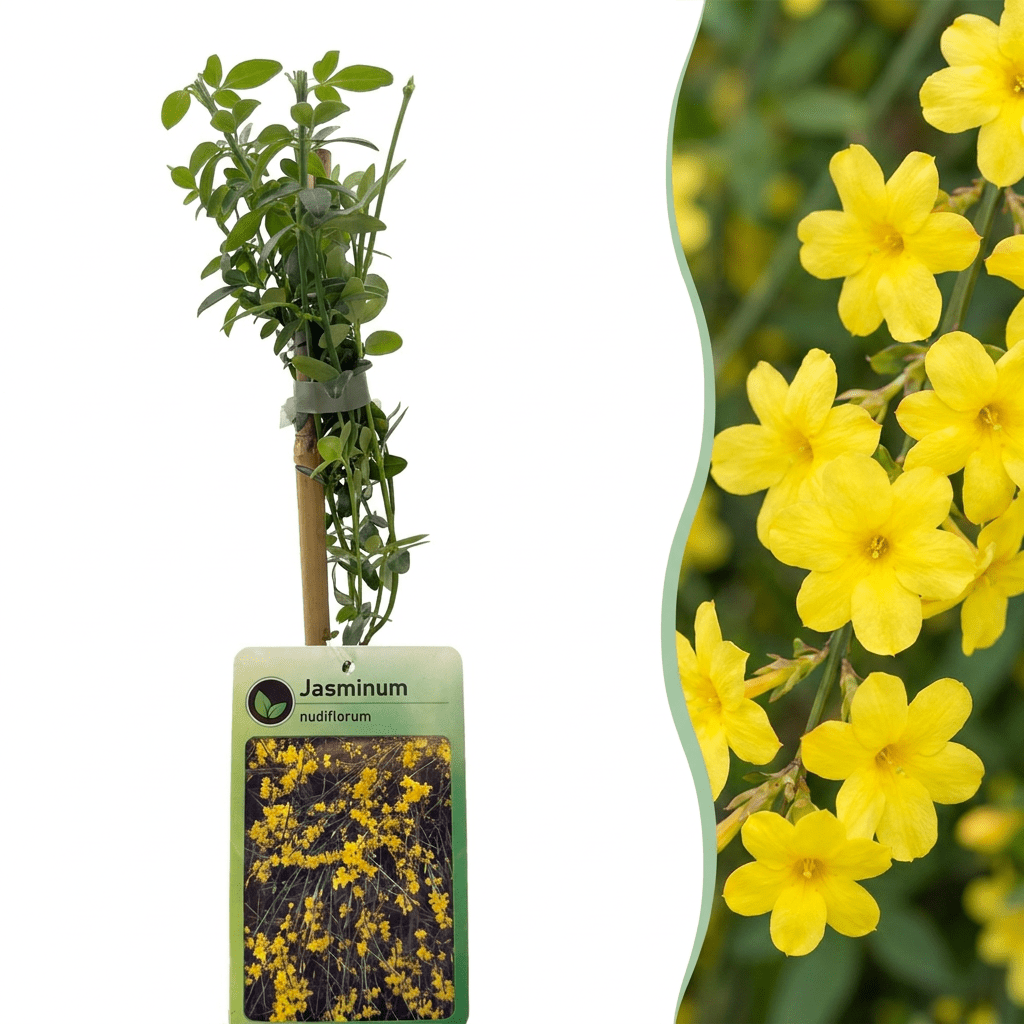 Winterjasmin kaufen – Jasminum nudiflorum | gelb, Ø 9 cm, Höhe 35 cm - Wurzelwerk Design