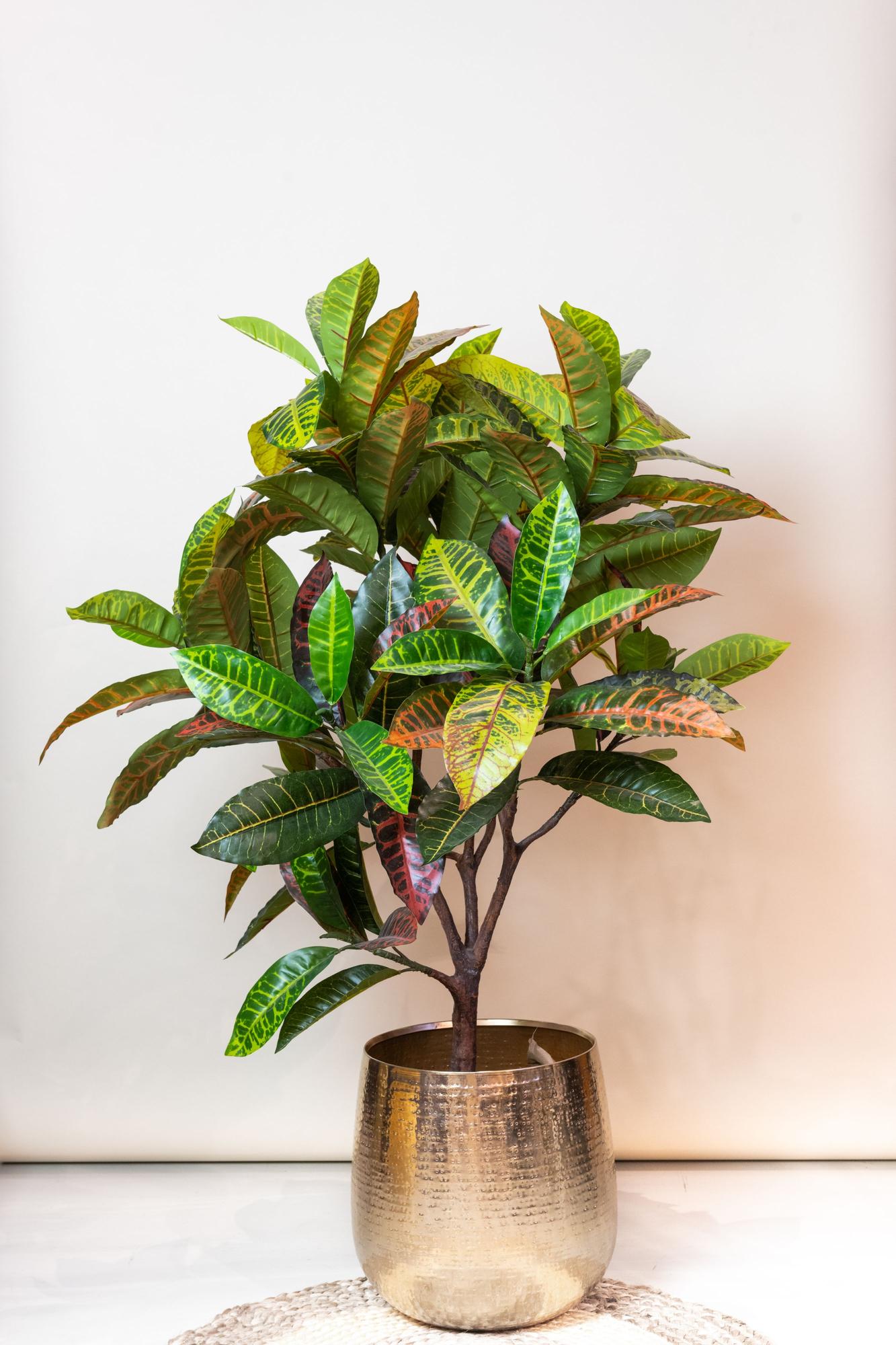 Kunstpflanze Croton Codiaeum, Wunderstrauch, Everspring, 95cm oder 120cm, detailreiche, grüne und bunte Blätter, realistische Dekopflanze