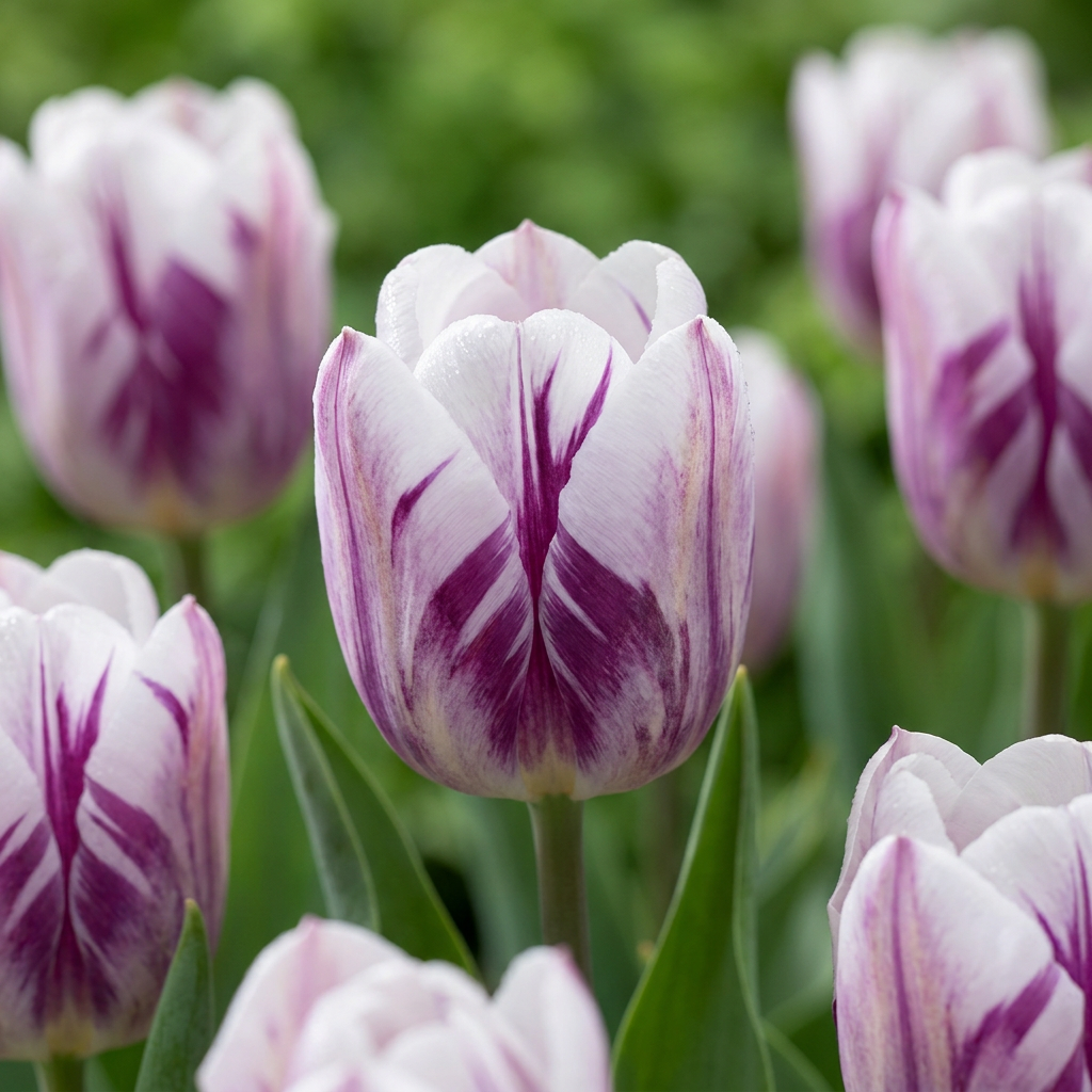 Tulpe Flaming Flag – Tulipa online kaufen | 15 bis 120 Blumenzwiebeln, Weiß-Violett geflammt – Wurzelwerk Design