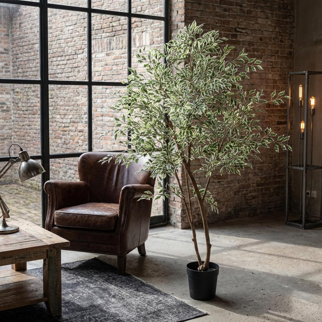 Künstlicher Ficus benjamina Pflanze von Everspring, 128 cm hoch, mit grünen Blättern und natürlichem Aussehen, als Zimmerpflanze geeignet
