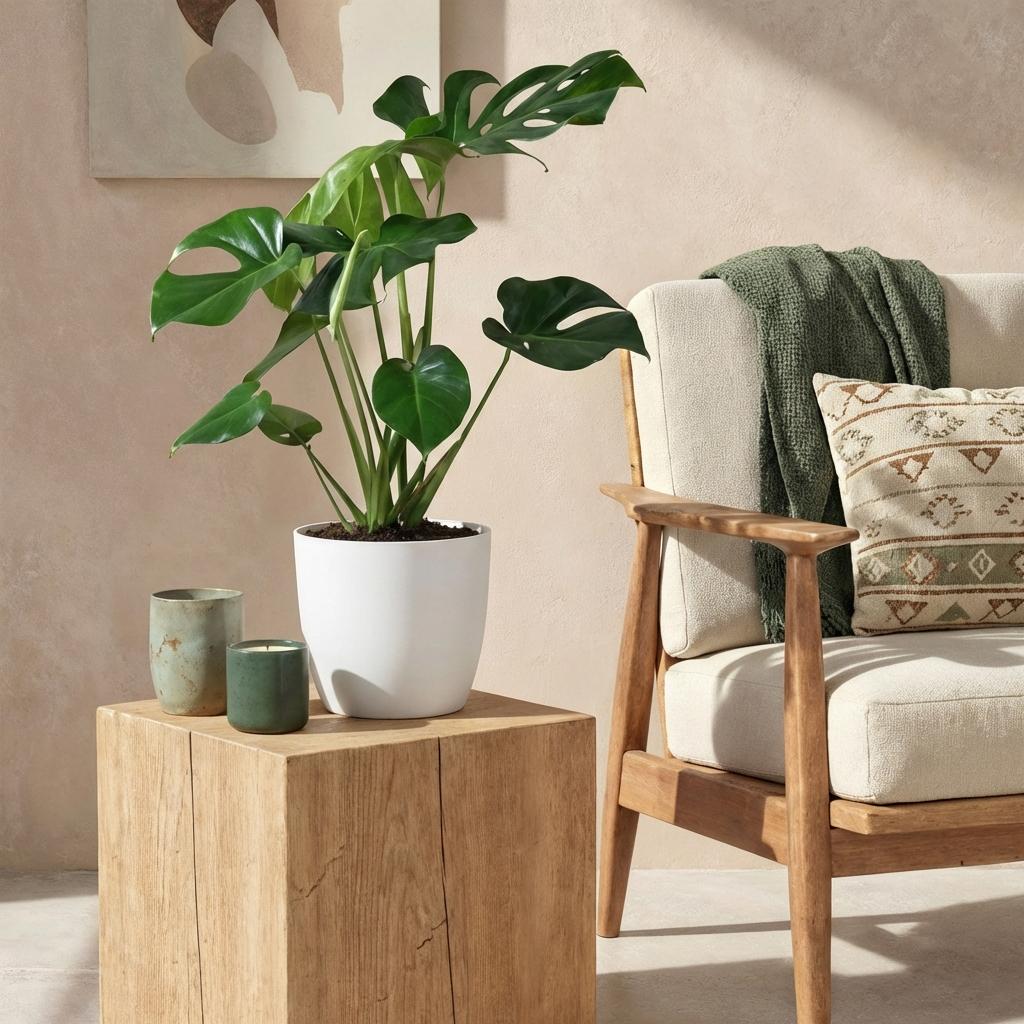 Everspring Monstera Deliciosa Pflanze im weißen oder grauen Topf, 70-80cm hoch, 21cm Topfdurchmesser, grüne Blätter