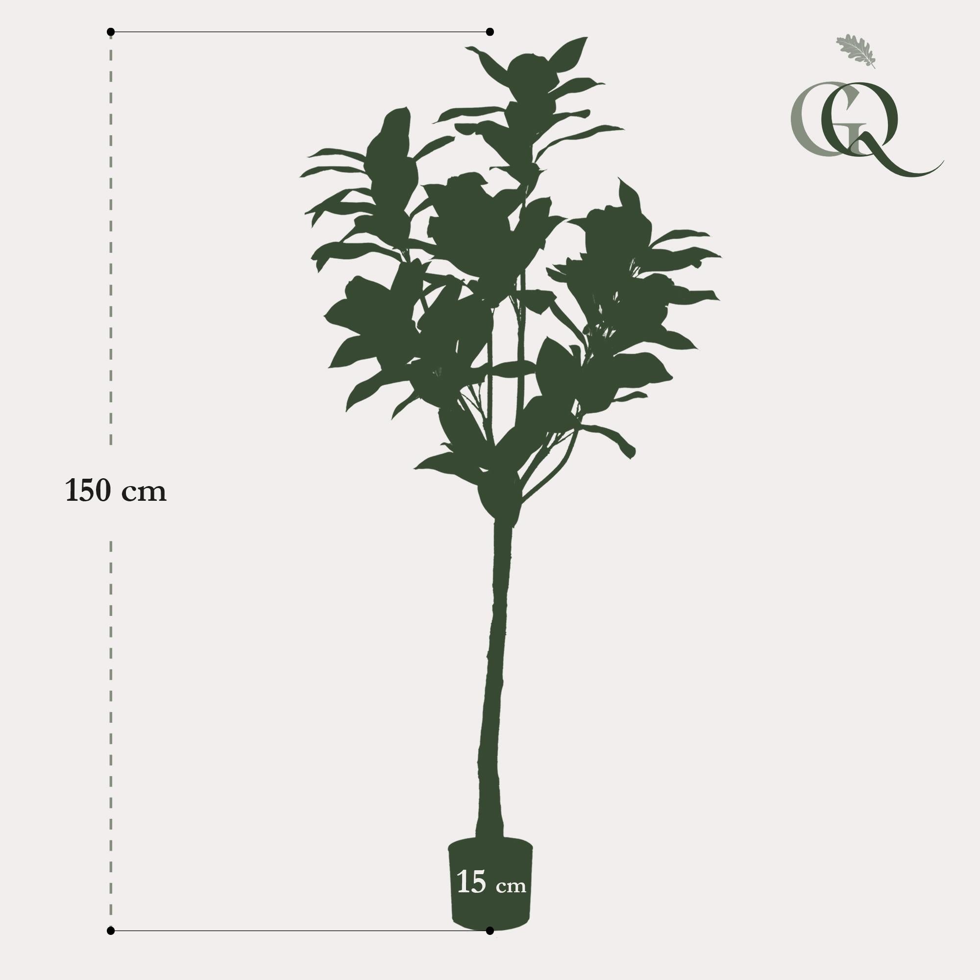 Kunstpflanze Magnolia Grandiflora von Everspring, 150cm oder 180cm hoch, detailreiche, grüne Blätter und elegante Blüten.