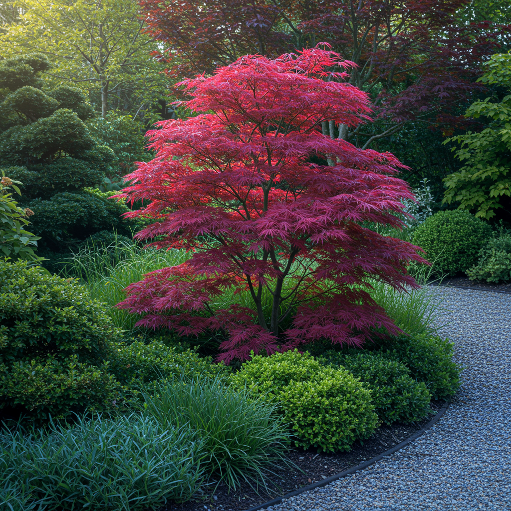 Japanischer Ahorn Atropurpureum in Lila, laubabwerfende Pflanze in Topf, Höhe 70cm, Everspring.