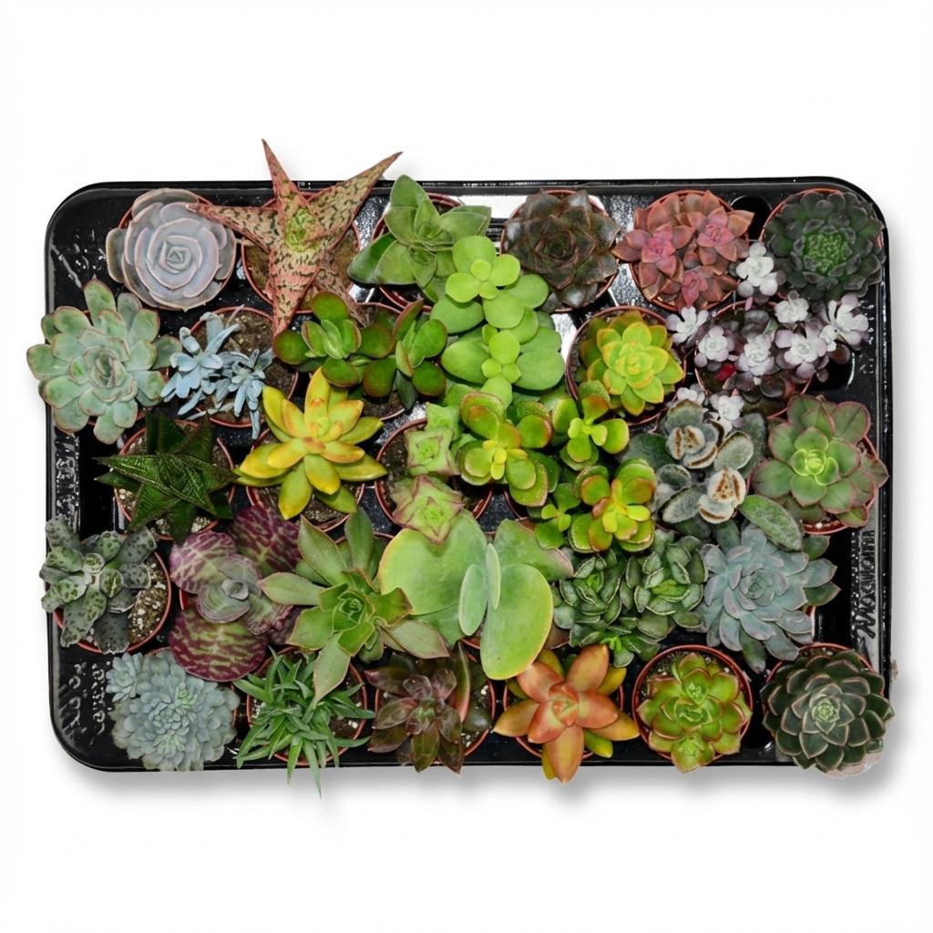 Mini Sukkulenten-Mix von Everspring, 30 kleine Pflanzen mit Durchmesser 5,5 cm und Höhe 5-10 cm, grüne Sukkulenten in Töpfen.