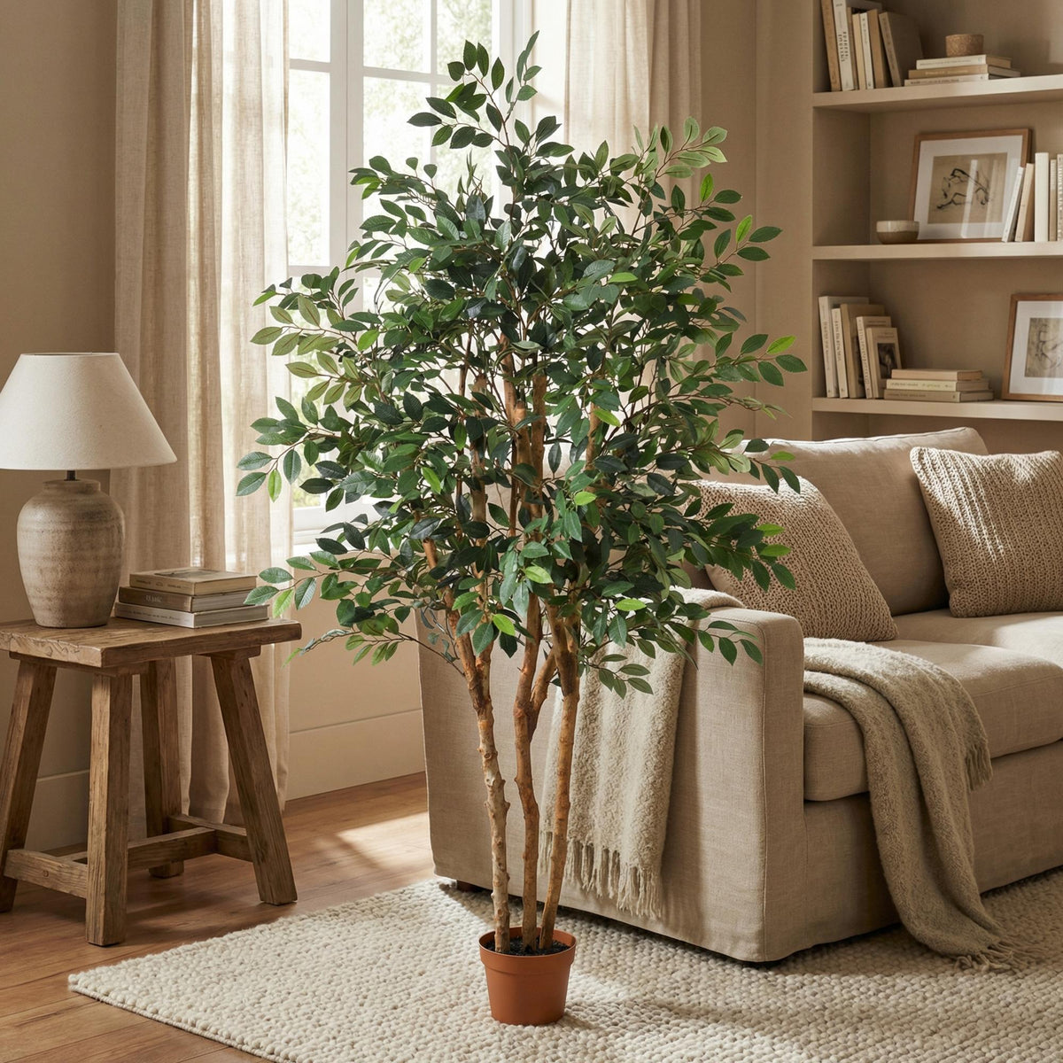 Künstlicher Ficus Exotica Pflanze von Everspring, 150 cm hoch, mit grünen Blättern, für natürliche Raumdekoration.