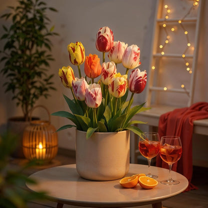 Blumenzwiebeln Tulp Flaming Beauty Mix | 15 Stück Bunte Farben – Zwiebelgröße 11/12 – XXL Pack - Wurzelwerk Design
