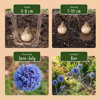 Blauer Kugellauch – Allium caeruleum online kaufen | 160 bis 320 Blumenzwiebeln, echtes Blau – Wurzelwerk Design