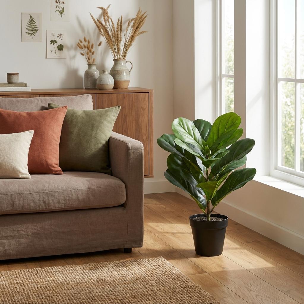 Künstliche Ficus lyrata (Geigenfeige) von Everspring, 150 cm, detailreiche Nachbildung einer echten Pflanze, grüne Blätter