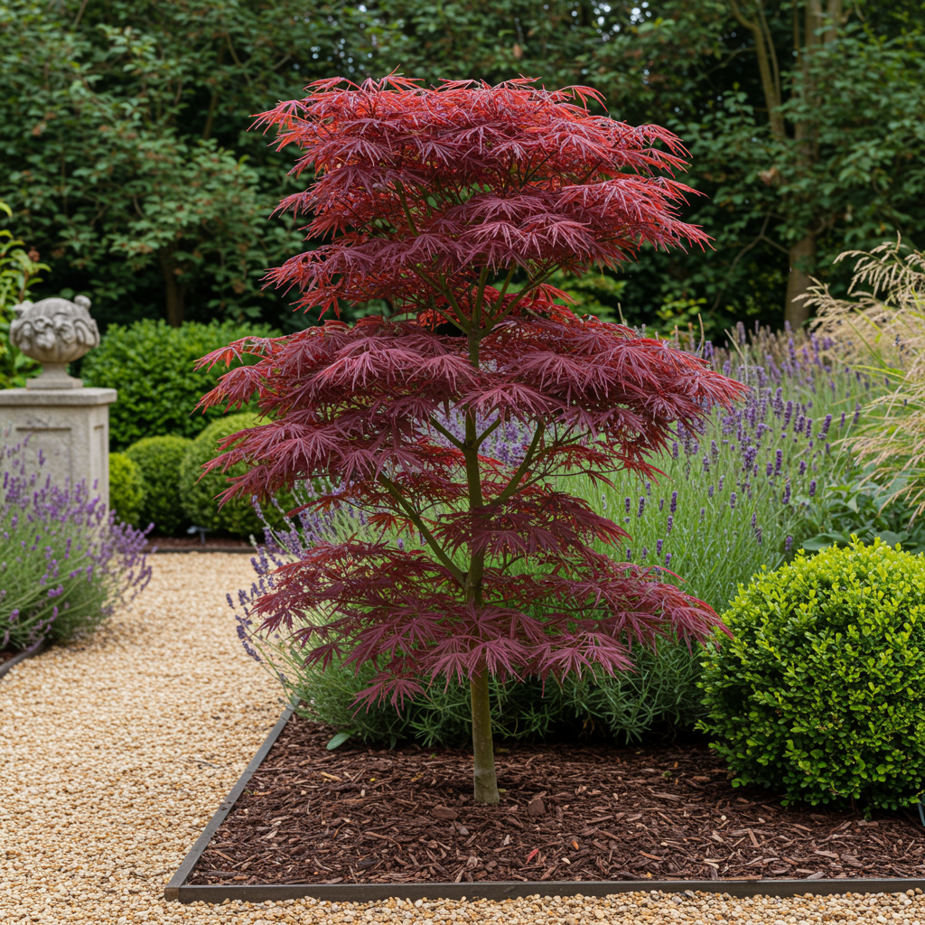 Japanischer Ahorn Acer palmatum Trompenburg in dunklem Lila, laubabwerfend, Topf 19cm, Höhe 70cm, Everspring Pflanze
