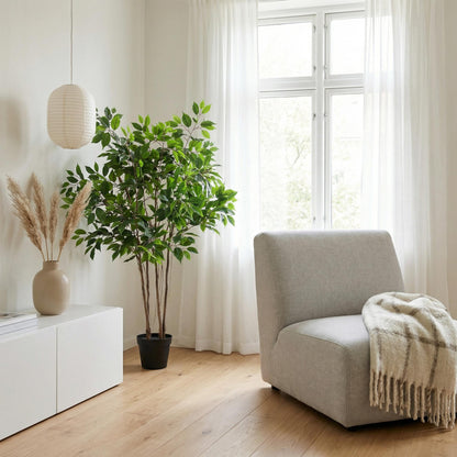 Künstlicher Ficus benjamina Pflanze von Everspring, 128 cm hoch, mit grünen Blättern auf braunem Stamm, realistisch aussehende Zimmerpflanze