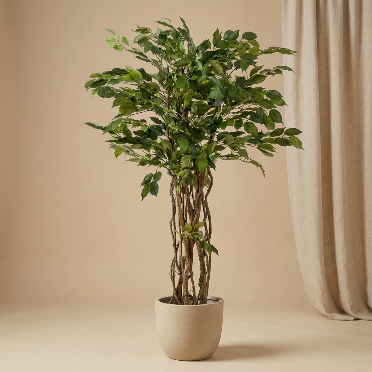 Künstlicher Ficus Liana Baum von Everspring, 140 cm hoch, mit grünen Blättern, als dekorative Zimmerpflanze.