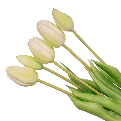 Künstliche Tulpen im Strauß, weiß und grün, mit realistischem Touch, 10 Stück, 42 cm hoch, von Everspring.
