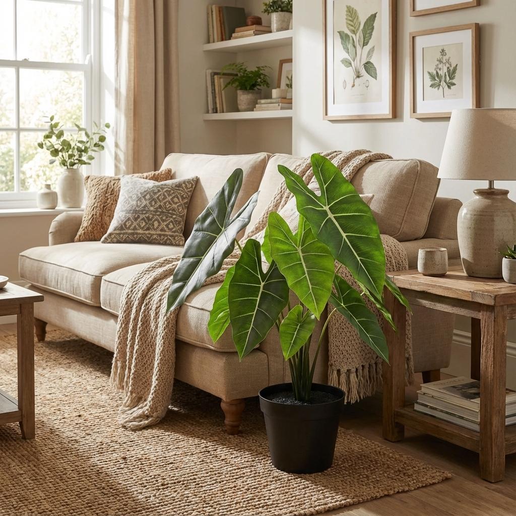 Künstliche Alocasia Polly Pflanze von Everspring, 40 cm hoch, detailreiche grüne Blätter, realistische Dekorationspflanze