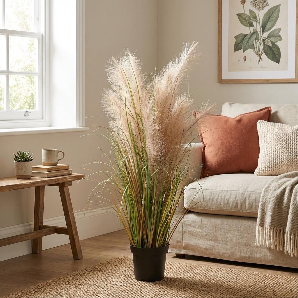 Kunstpflanze Phragmites Gras von Everspring, 95 cm hoch, realistische grüne Pflanze für Dekorationszwecke.
