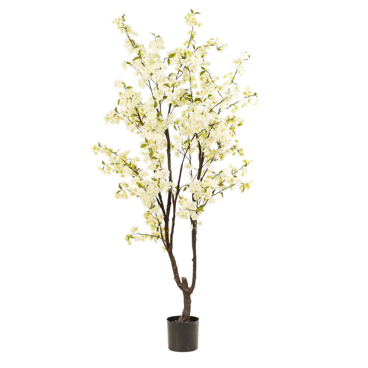 Kunstpflanze Kirschblüte Prunus in Weiß, 210 cm hoch, Everspring, detailreiche Blüten und grüne Blätter, realistische Dekorationspflanze