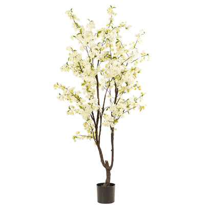 Kunstpflanze Kirschblüte Prunus in Weiß, 210 cm hoch, Everspring, detailreiche Blüten und grüne Blätter, realistische Dekorationspflanze