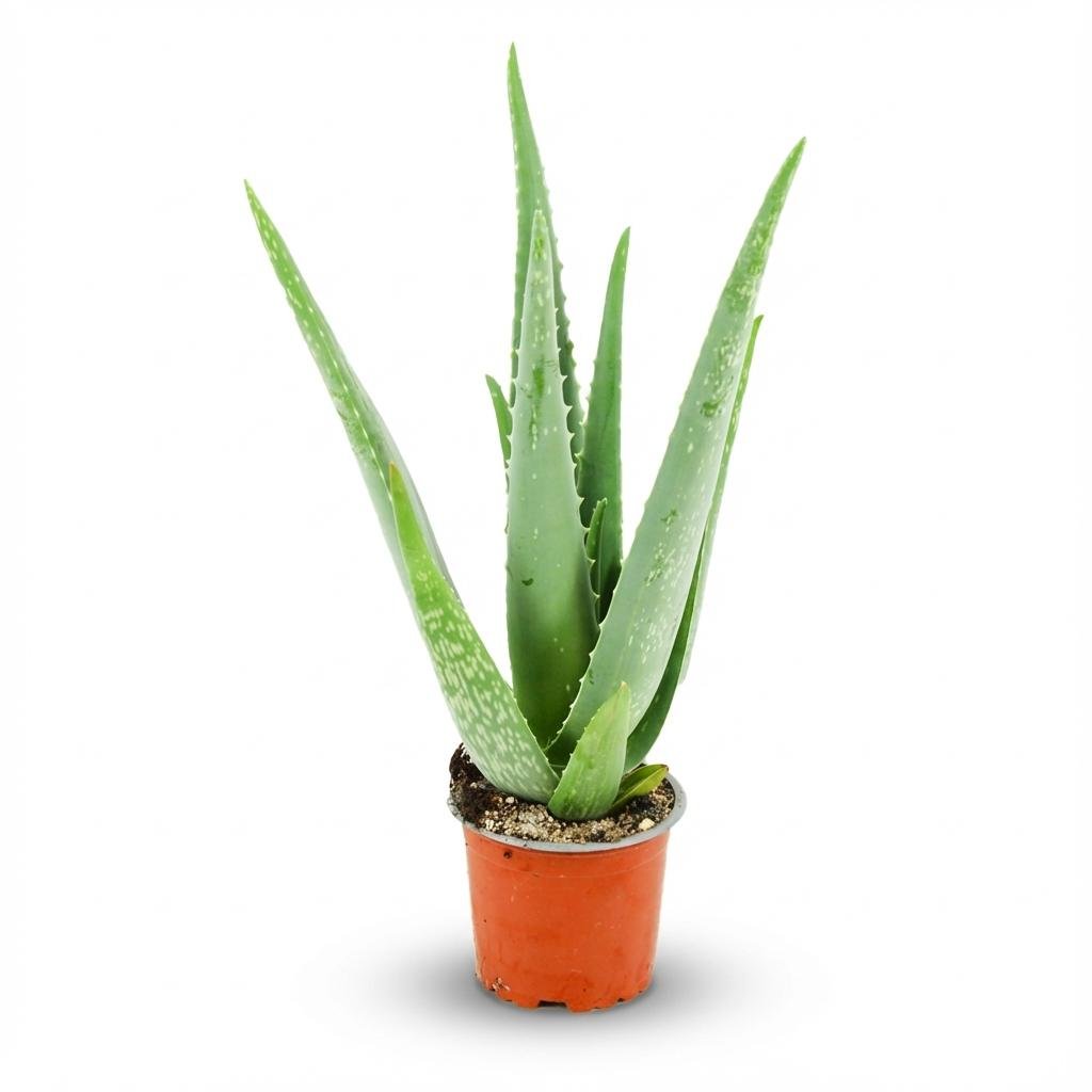 Aloe Vera Pflanze von Everspring, Durchmesser 10,5 cm, Höhe 35-40 cm, grüne Sukkulente auf hellem Hintergrund