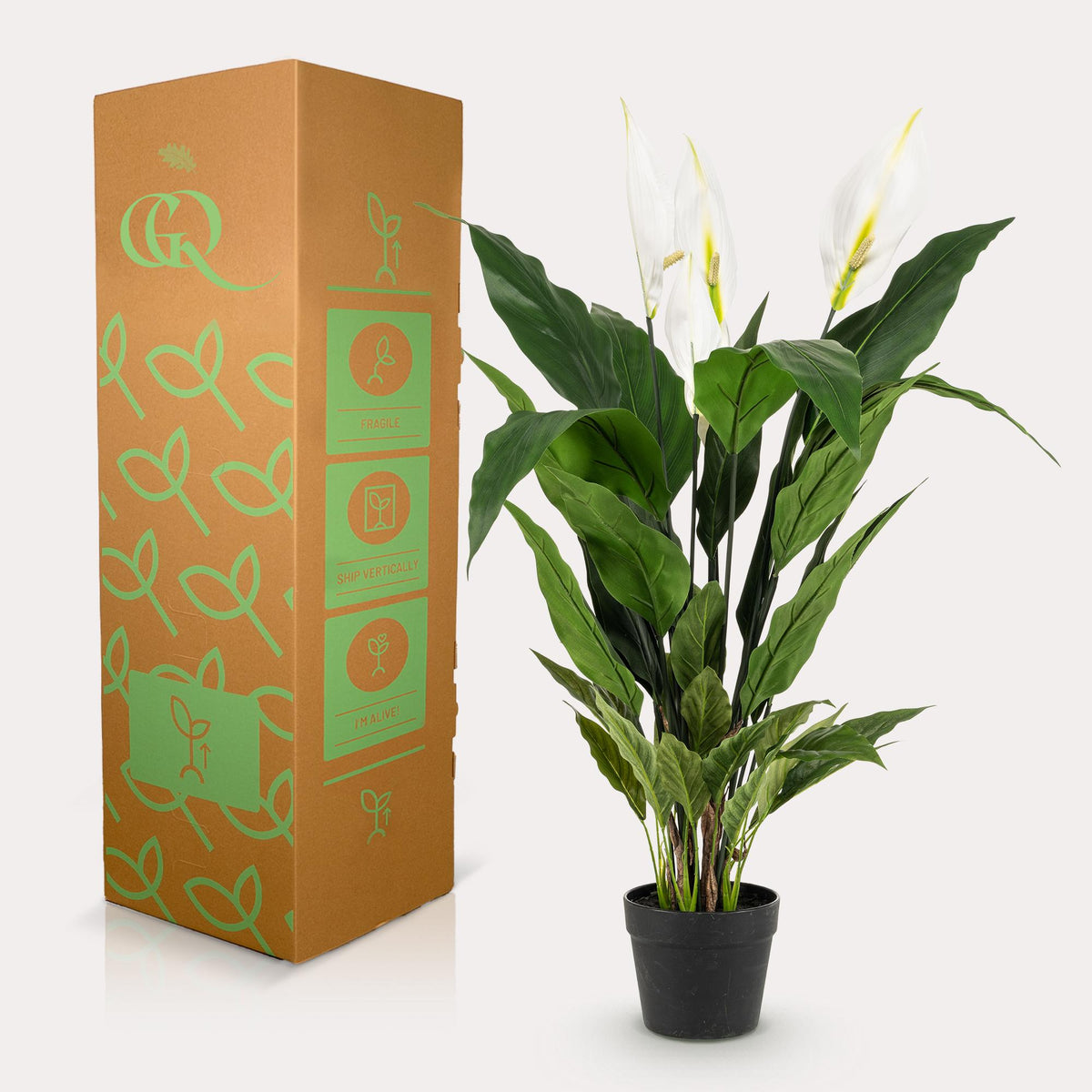 Kunstpflanze Einblatt (Spathiphyllum) 90 cm von Everspring, detailreiche grüne Pflanze mit weißen Blüten, realistisch wirkend.