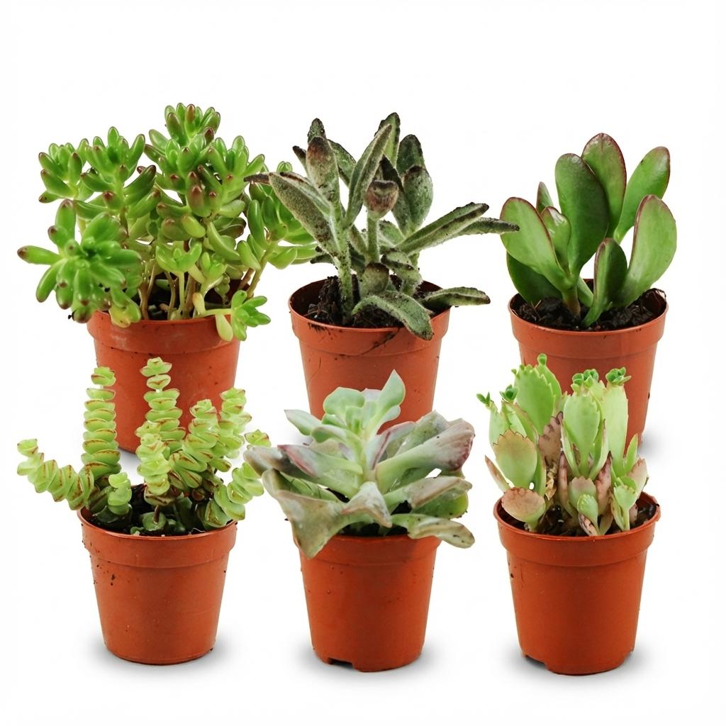Mini Sukkulenten Mix von Everspring, 6 kleine Pflanzen, Durchmesser 5,5 cm, Höhe 5-10 cm, auf Bild zu sehen
