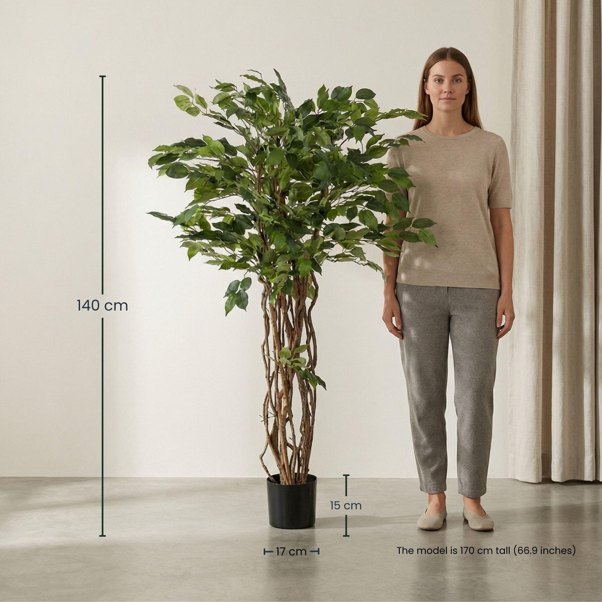 Künstlicher Ficus Liana Baum von Everspring, 140 cm hoch, detailreiche, realistische künstliche Pflanze für Innenräume