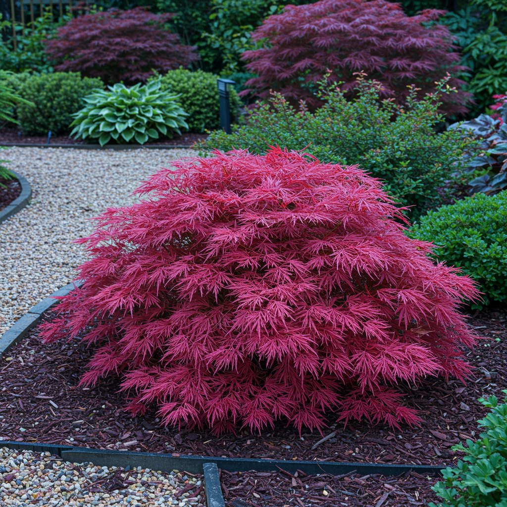 Zwei Japanische Ahorn-Pflanzen Acer palmatum Pink Dwarf mit rosa Laub, in Töpfen, Höhe ca. 70 cm, laubabwerfend, Everspring.