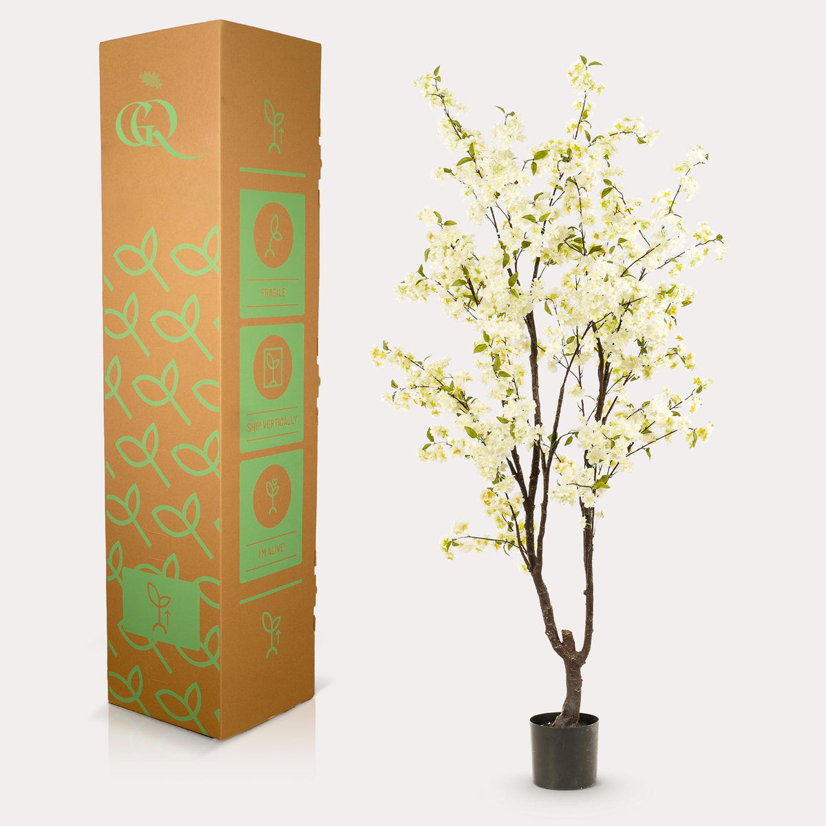 Everspring Kunstpflanze Kirschblüte (Prunus) in Weiß, 210 cm hohe künstliche Pflanze mit blühenden Zweigen.