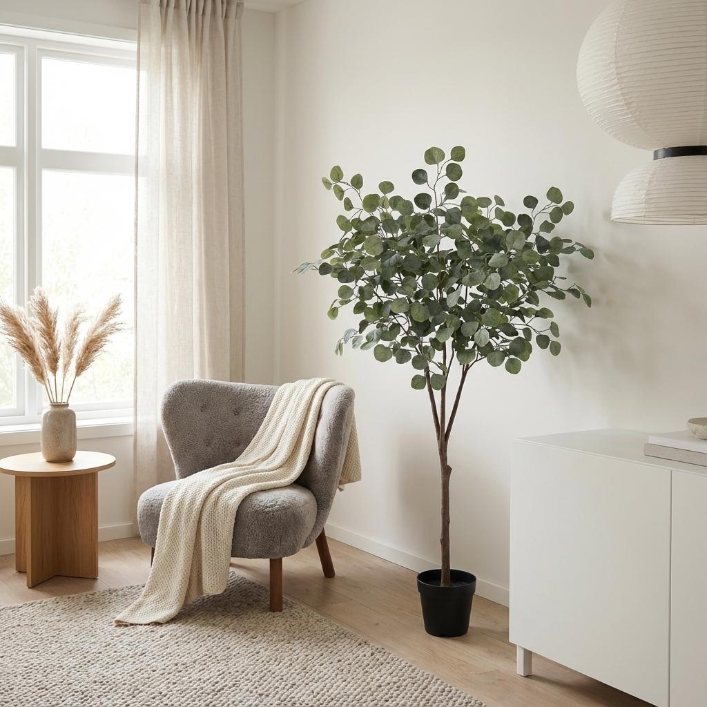 Everspring Kunstpflanze Eucalyptusbaum in Blau, Gummibaum, 120cm oder 180cm, realistische Pflanze für Dekor.