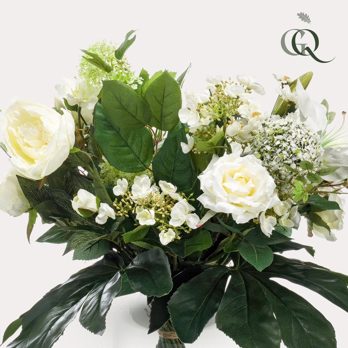 Everspring Kunstblumen-Bouquet White Dream, 60 cm, weiße und grüne künstliche Blumen für Dekoration, Nahaufnahme