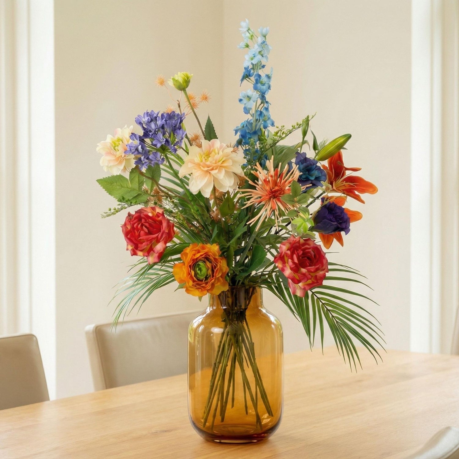 Bunter künstlicher Blumenstrauß Colorful Bloom Deluxe mit 18 real touch Blumenstielen, 70 cm lang, von Everspring.