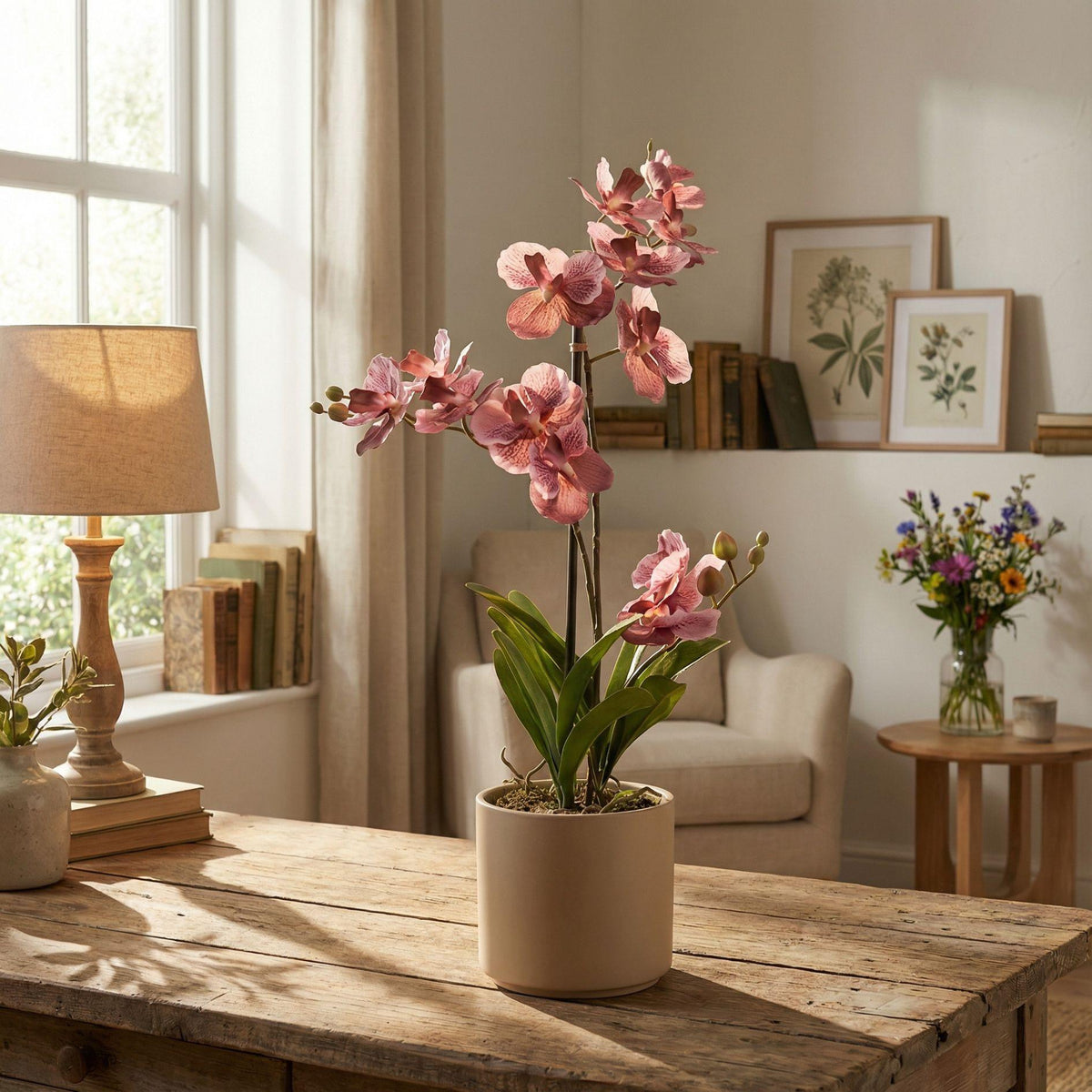 Künstliche Vanda Orchidee 60 cm altrosa im Topf, detailreiche Nachbildung, ideal als Dekorationspflanze, von Everspring
