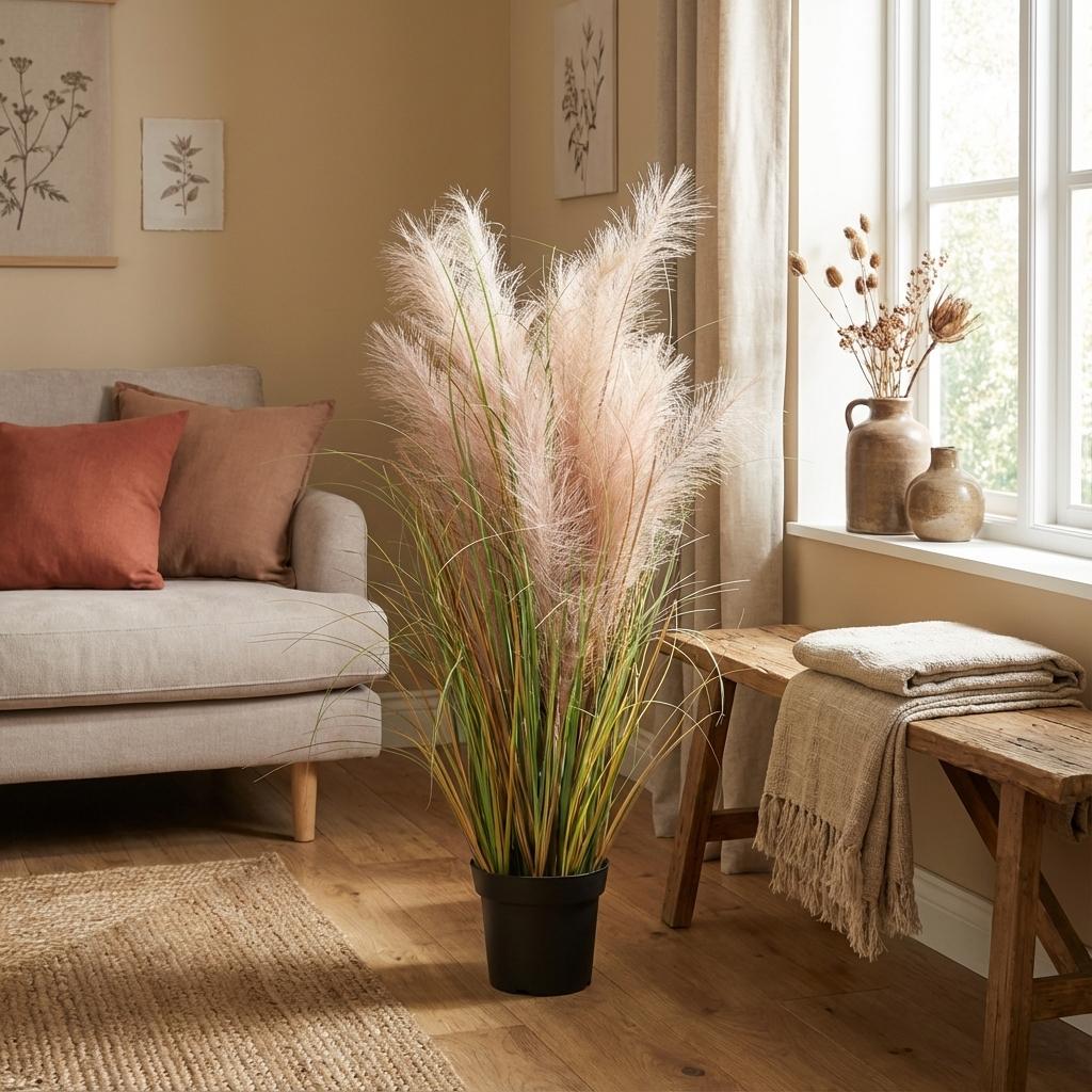Kunstpflanze Phragmites Gras von Everspring, 95 cm hohe grüne Dekorationspflanze, realistisch wirkende Pflanzen für das Zuhause