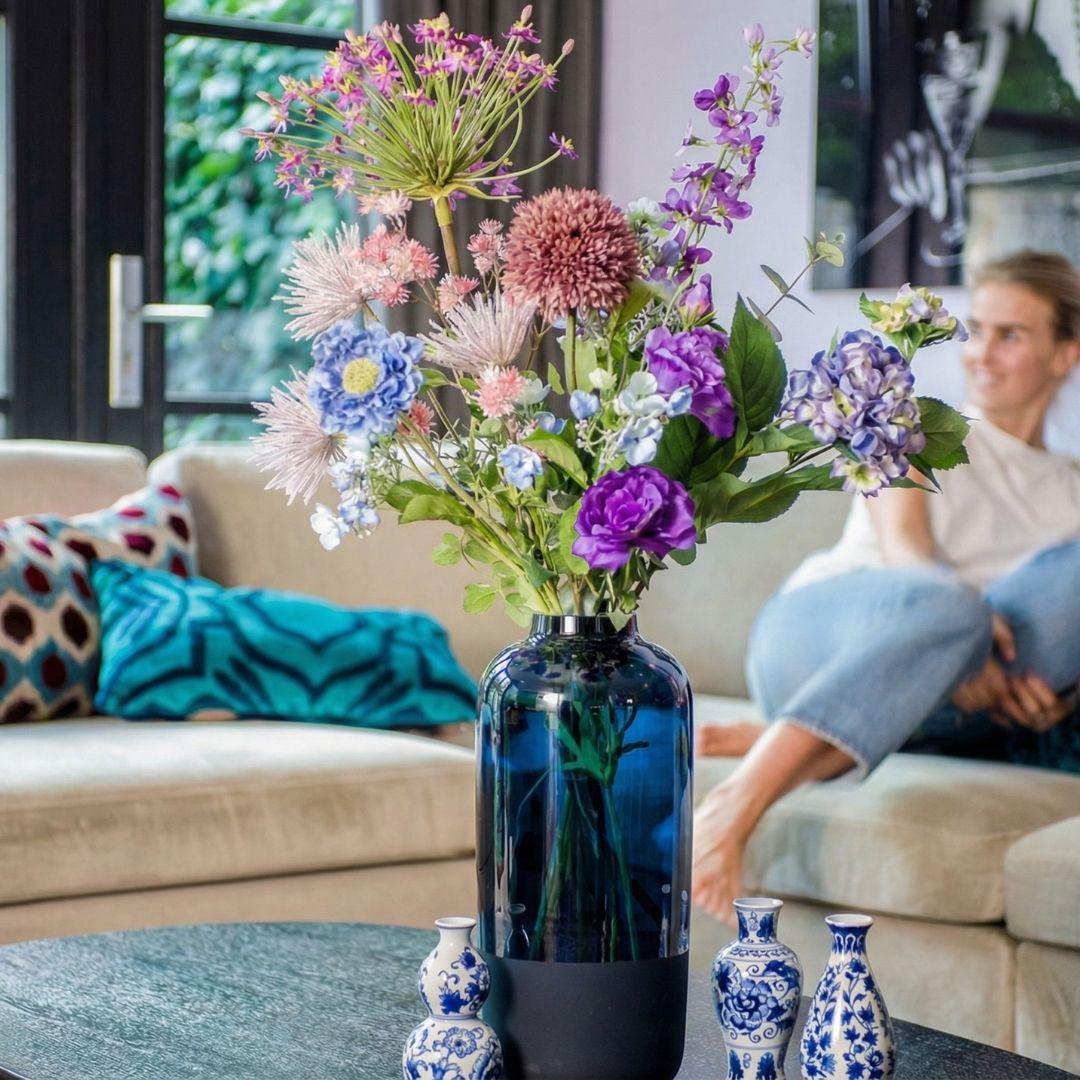 Kunstblumenstrauß Purple Bloom Deluxe von Everspring, 10 Stiele, real touch, bis zu 90 cm hoch, bunte Blumen in Nahaufnahme