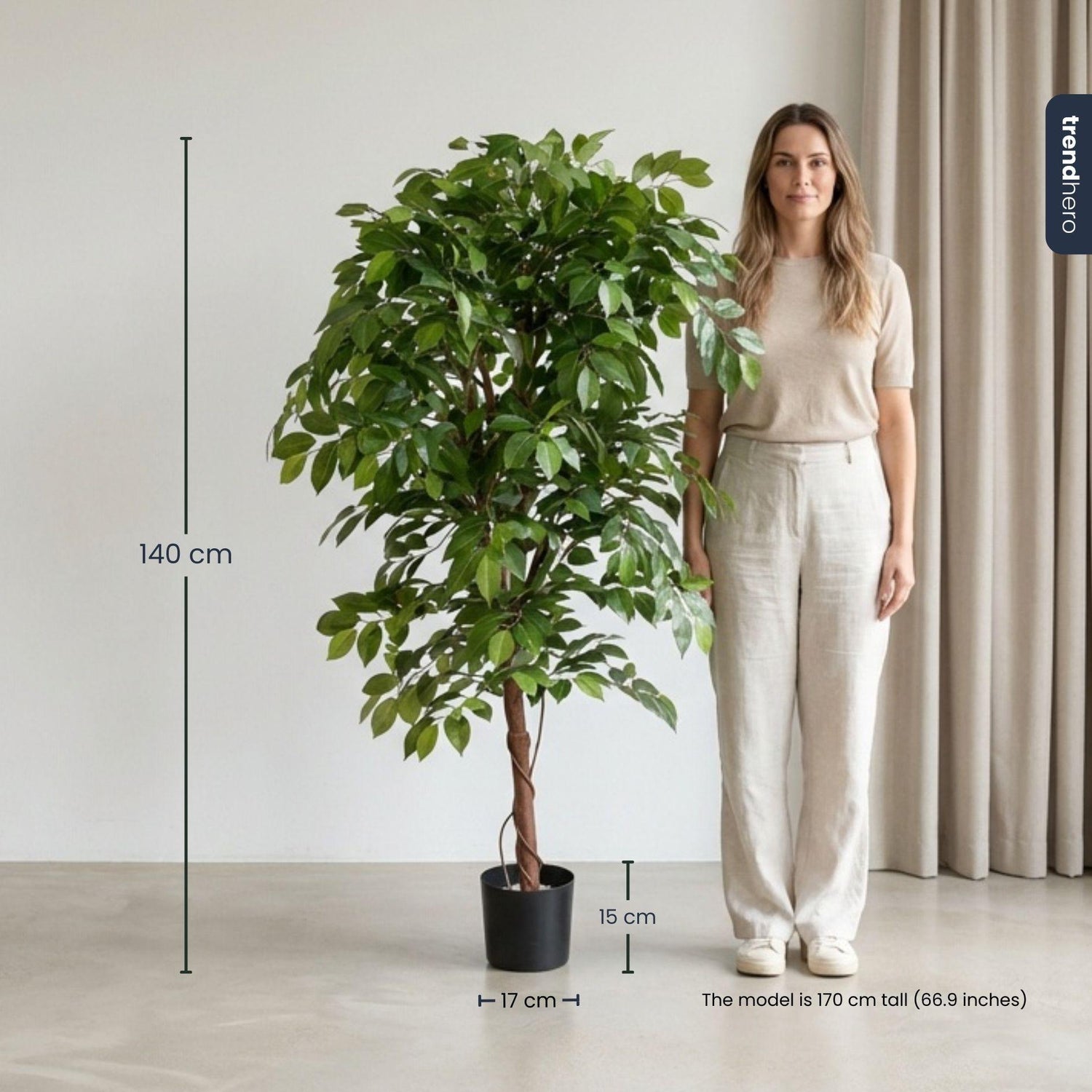Künstlicher Ficus Deluxe Weinrebenbaum, 140 cm, Everspring, detailreiche grüne Pflanze für Innendekoration