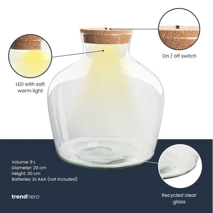Everspring Terrariumflasche Fat Joe mit Beleuchtung, Durchmesser 29 cm, Höhe 30 cm, stilvoller Standard-Design.