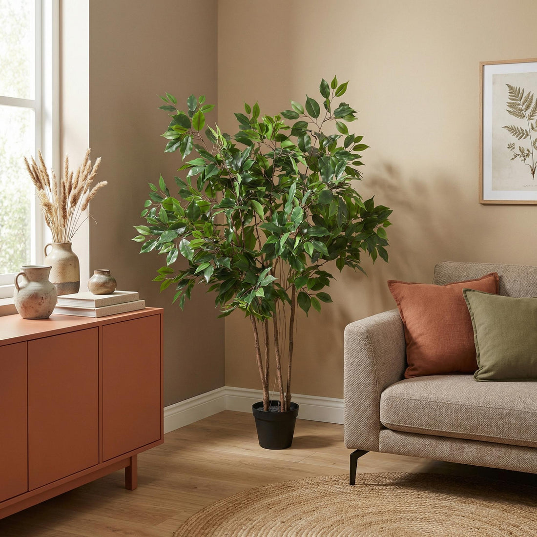Künstlicher Ficus benjamina Pflanze, 128 cm hoch, Everspring, detailreiche Topfpflanze für Wohnräume