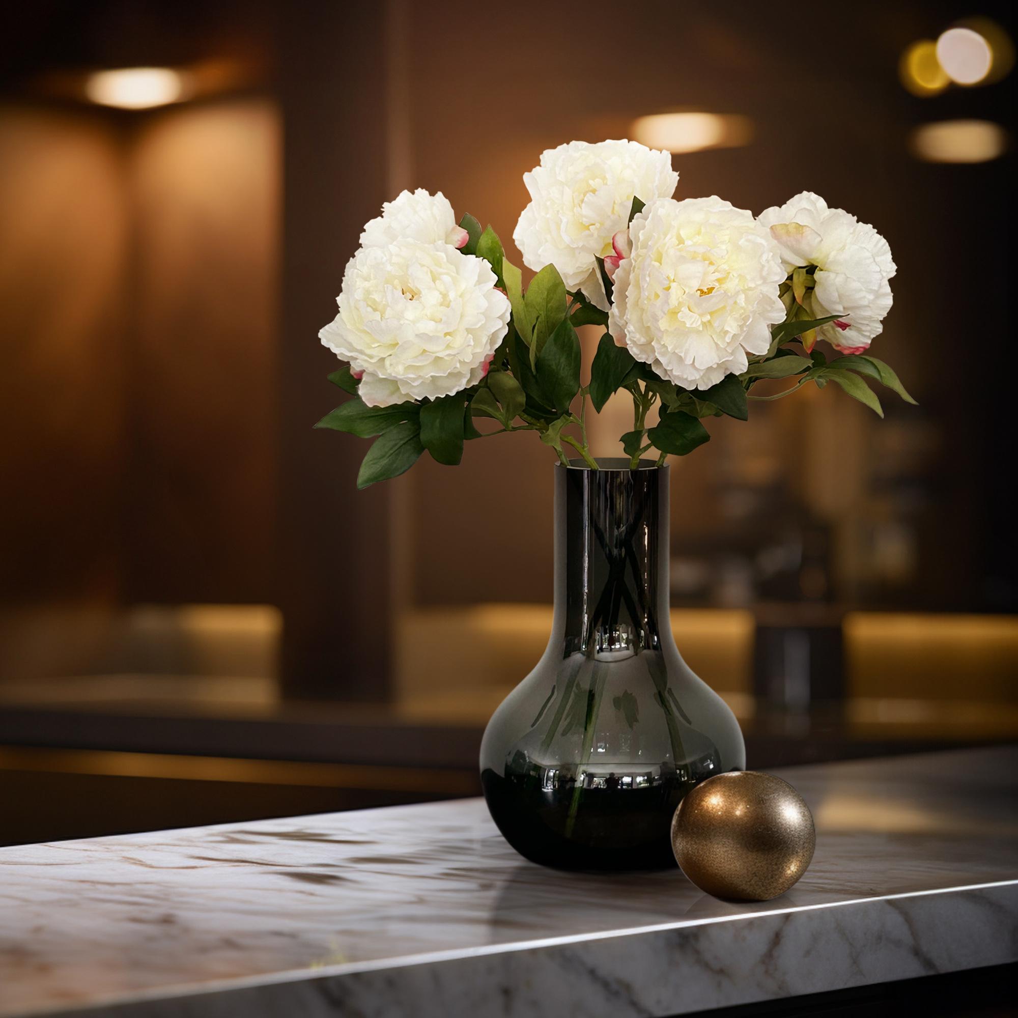 Künstliche cremefarbene Pfingstrosen, 5 Stück, 65 cm hoch, Everspring, realistische Blumen für Dekorationen