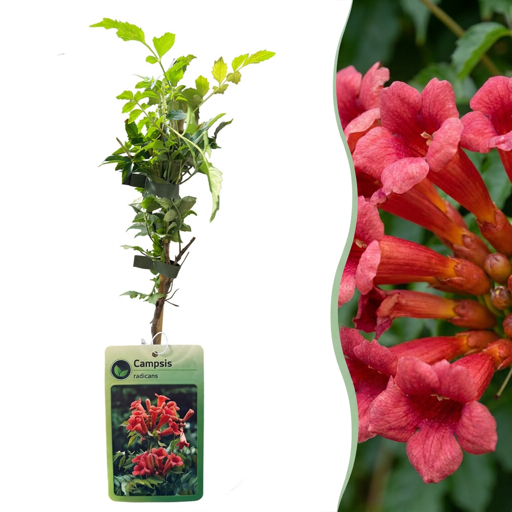 Trompetenblume kaufen – Campsis radicans | orange-rot, Ø 9 cm, Höhe 35 cm - Wurzelwerk Design